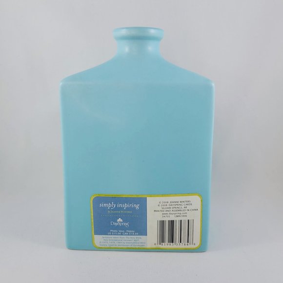 Scripture Photo Vase DaySpring Happy Jeanne Winters Teal Ceramic 2008 Psalm 68:3 - Picture 5 of 10